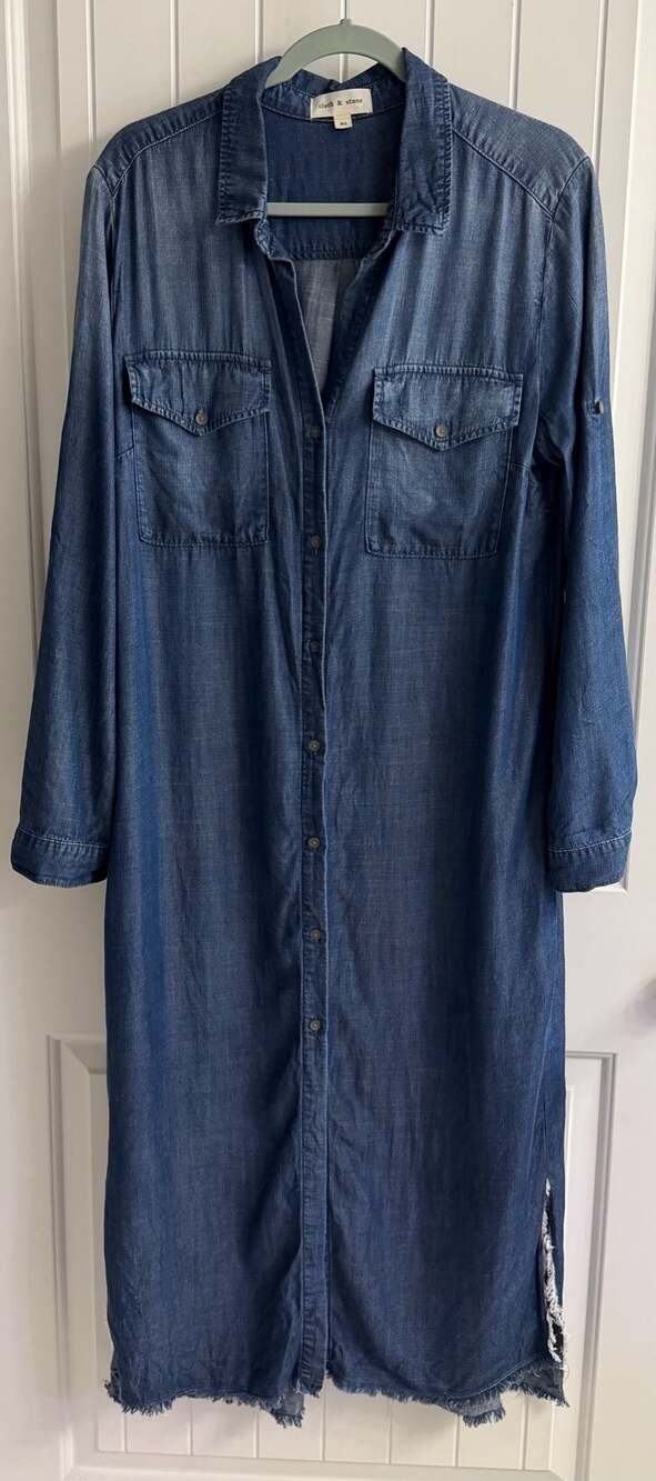 Cloth & Stone Tencel Lyocell Denim Button-Front Maxi Shirtdress XL